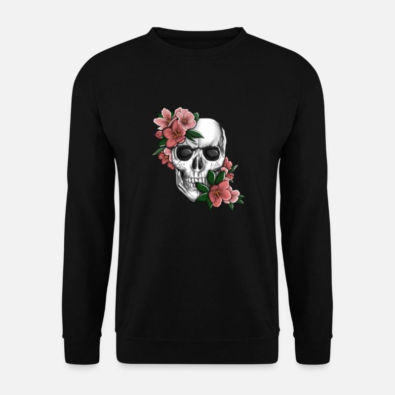 Tête de mort avec des fleurs - Sweat-shirt Unisexe - noir