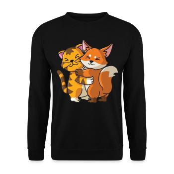 Katze mit Fuchs Liebe süßes niedliche Tiere - Unisex Pullover - Schwarz - Vorne - Alina (178cm) & Michal (187cm)