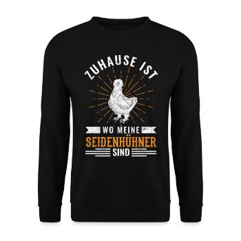 Seidenhuhn Huhn Seidenhühner Geschenk - Unisex Pullover - Schwarz - Vorne - Alina (178cm) & Michal (187cm)