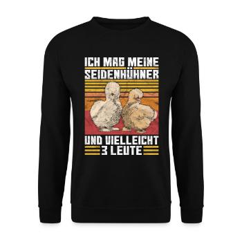 Seidenhuhn Seidenhühner lustiger Spruch - Unisex Pullover - Schwarz - Vorne - Alina (178cm) & Michal (187cm)