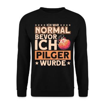 Jakobsweg Pilgern Pilgermuschel Geschenk - Unisex Pullover - Schwarz - Vorne - Alina (178cm) & Michal (187cm)