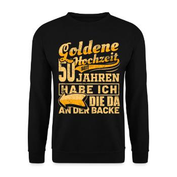 Goldene Hochzeit seit 50 Jahren Partnerlook - Unisex Pullover - Schwarz - Vorne - Alina (178cm) & Michal (187cm)