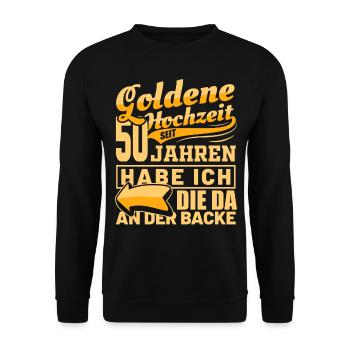 Goldene Hochzeit | Ehemann Hochzeitstag Geschenk - Unisex Pullover - Schwarz - Vorne - Alina (178cm) & Michal (187cm)