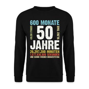 50 Jahre Goldene Hochzeit | Hochzeitstag Geschenk - Unisex Pullover - Schwarz - Vorne - Alina (178cm) & Michal (187cm)