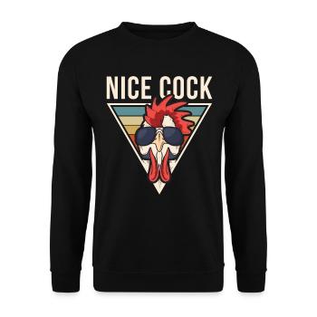 Nice Cock Hahn Vintage Retro Lustig Frech Spruch - Unisex Pullover - Schwarz - Vorne - Alina (178cm) & Michal (187cm)