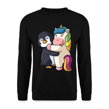Penguin Unicorn Couple Hug Cuddle Animals - Unisex Sweatshirt - black - Front - Alina (178cm) & Michal (187cm)