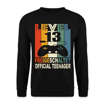 Level 13 Freigeschaltet Official Teenager 13 Jahre - Unisex Pullover - Schwarz - Vorne - Alina (178cm) & Michal (187cm)