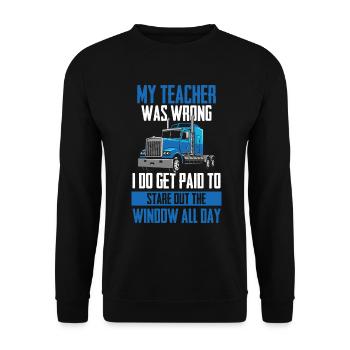 Trucker Lastwagen LKW Fahrer Autobahn Geschenk - Unisex Pullover - Schwarz - Vorne - Alina (178cm) & Michal (187cm)
