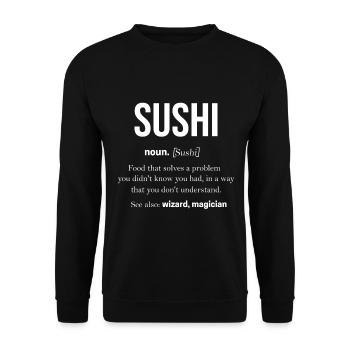 Sushi Essen Japan Maki Nigiri Kawaii Miso Fisch - Unisex Pullover - Schwarz - Vorne - Alina (178cm) & Michal (187cm)