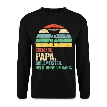 Ehemann Papa Grillmeister Held Retro Vintage - Unisex Pullover - Schwarz - Vorne - Alina (178cm) & Michal (187cm)