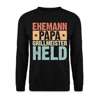 Ehemann Papa Grillmeister Held Retro - Unisex Pullover - Schwarz - Vorne - Alina (178cm) & Michal (187cm)