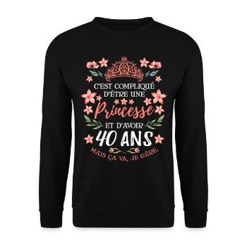 Anniv Fille 40 ans Anniversaire Humour - Sweat-shirt Unisexe - noir - Devant - Alina (178cm) & Michal (187cm)