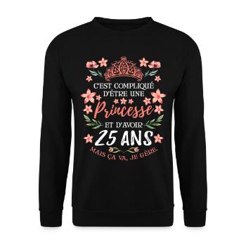 Anniv Fille 25 ans Anniversaire Humour - Sweat-shirt Unisexe - noir - Devant - Alina (178cm) & Michal (187cm)