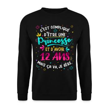 Anniv Fille 12 ans Anniversaire Humour - Sweat-shirt Unisexe - noir - Devant - Alina (178cm) & Michal (187cm)
