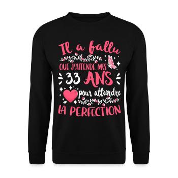 Anniv 33 ans Anniversaire Humour - Sweat-shirt Unisexe - noir - Devant - Alina (178cm) & Michal (187cm)