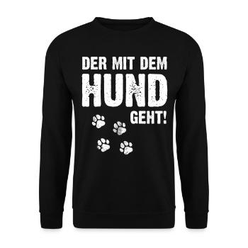 Hund - Der mit dem Hund geht Herrchen Geschenk - Unisex Pullover - Schwarz - Vorne - Alina (178cm) & Michal (187cm)