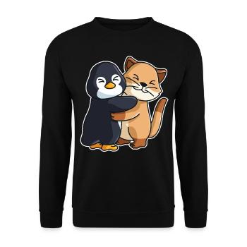 Penguin Cat cute Hug Cuddle Animals - Unisex Sweatshirt - black - Front - Alina (178cm) & Michal (187cm)