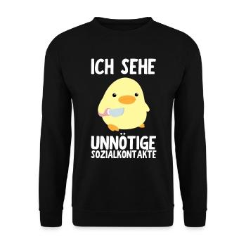 Ünnötige Sozialkontakte Ente mit Messer Meme Küken - Unisex Pullover - Schwarz - Vorne - Alina (178cm) & Michal (187cm)