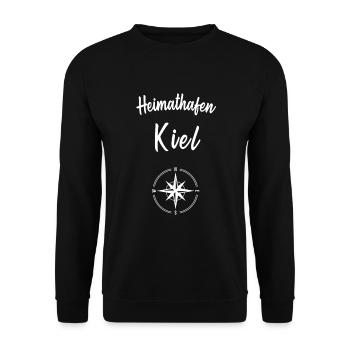 Heimathafen Kiel mit Anker - Unisex Pullover - Schwarz - Vorne - Alina (178cm) & Michal (187cm)