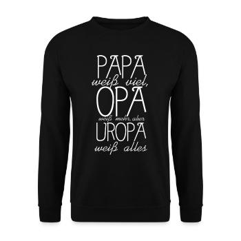 Baby Kinderkleidung Papa Opa Uropa - Unisex Pullover - Schwarz - Vorne - Alina (178cm) & Michal (187cm)