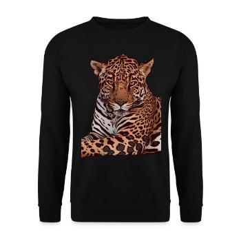 Leopard animal motif animal face animal ladies children - Unisex Sweatshirt - black - Front - Alina (178cm) & Michal (187cm)