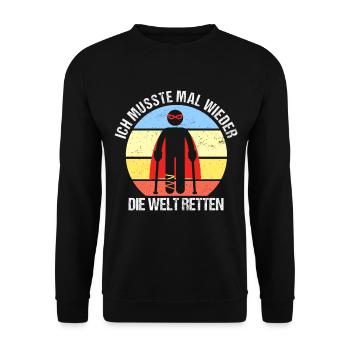 Musste Die Welt Retten Gebrochener Fuß Beinbruch - Unisex Pullover - Schwarz - Vorne - Alina (178cm) & Michal (187cm)
