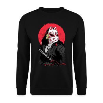 Kitsune Samurai Japan Manga Anime Gift - Unisex Sweatshirt - black - Front - Alina (178cm) & Michal (187cm)