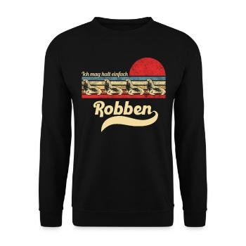 Seehund Retro Vintage Robbe Geschenk - Unisex Pullover - Schwarz - Vorne - Alina (178cm) & Michal (187cm)