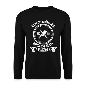 Wintergrillen Grillen Grill Grillmeister Geschenk - Unisex Pullover - Schwarz - Vorne - Alina (178cm) & Michal (187cm)