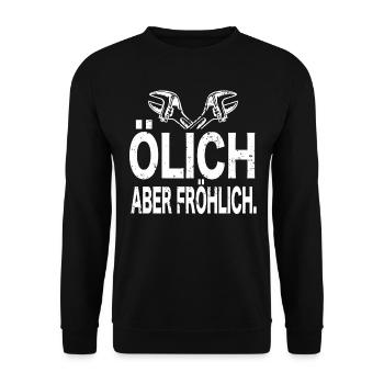 Ölich Aber Fröhlich KFZ-Mechaniker Auto Schrauber - Unisex Pullover - Schwarz - Vorne - Alina (178cm) & Michal (187cm)