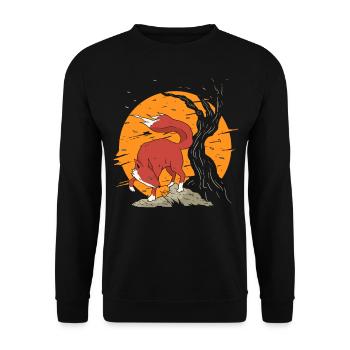 Kitsune Anime Red Fox Gift - Unisex Sweatshirt - black - Front - Alina (178cm) & Michal (187cm)
