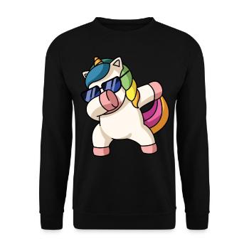 Dabbing Einhorn Lustig Schlafanzug Kostüm - Unisex Pullover - Schwarz - Vorne - Alina (178cm) & Michal (187cm)