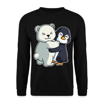 Eisbär und Pinguin niedliche Tiere knuddeln - Unisex Pullover - Schwarz - Vorne - Alina (178cm) & Michal (187cm)