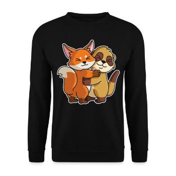 Fuchs mit Erdmännchen Liebe süßes niedliche Tiere - Unisex Pullover - Schwarz - Vorne - Alina (178cm) & Michal (187cm)