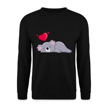 Schlafender Koala mit Herz Cartoon Schlafmotiv - Unisex Pullover - Schwarz - Vorne - Alina (178cm) & Michal (187cm)