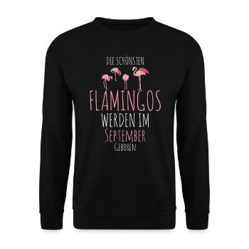 September Geburtstag Flamingo Spruch Lustig - Unisex Pullover - Schwarz - Vorne - Alina (178cm) & Michal (187cm)