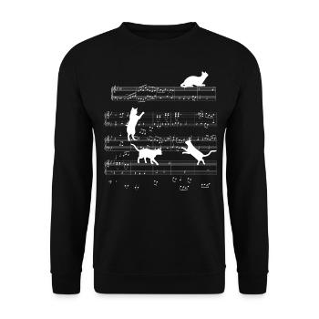 Katze Musik Katzen Geschenk - Unisex Pullover - Schwarz - Vorne - Alina (178cm) & Michal (187cm)