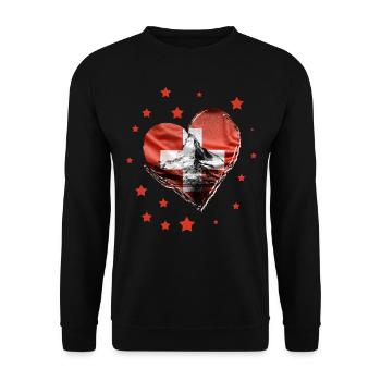 Schweiz Swiss Schweizer Geschenk Alpen Berge Fahne - Unisex Pullover - Schwarz - Vorne - Alina (178cm) & Michal (187cm)