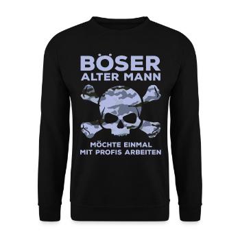 Böser Alter Mann - Camouflage Totenkopf Tarnmuster - Unisex Pullover - Schwarz - Vorne - Alina (178cm) & Michal (187cm)