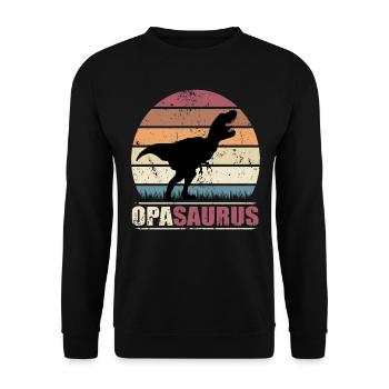 OpaSaurus Dinosaurier Grandpa Saurus - Unisex Pullover - Schwarz - Vorne - Alina (178cm) & Michal (187cm)