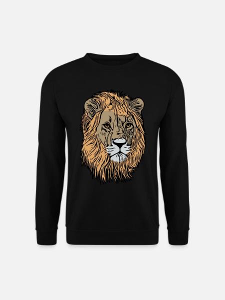 Löwenkopf Afrika Tiermotiv Raubtier Aufdruck Kunst - Unisex Pullover - Schwarz