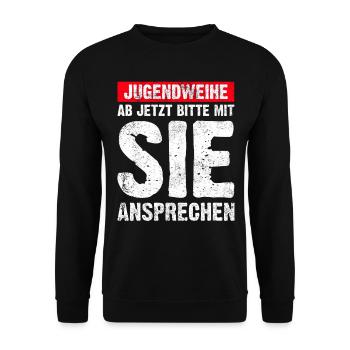 Jugendweihe Geschenkidee - Unisex Pullover - Schwarz - Vorne - Alina (178cm) & Michal (187cm)