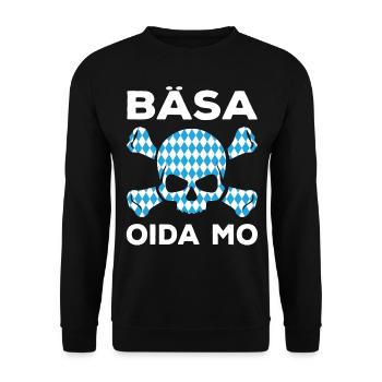 Lustige Bayrische Sprüche Totenkopf Schädel - Unisex Pullover - Schwarz - Vorne - Alina (178cm) & Michal (187cm)