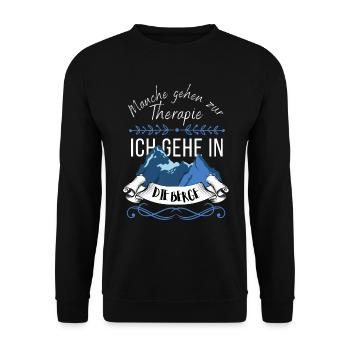 Manche gehen zur Therapie ich gehe in die Berge - Unisex Pullover - Schwarz - Vorne - Alina (178cm) & Michal (187cm)