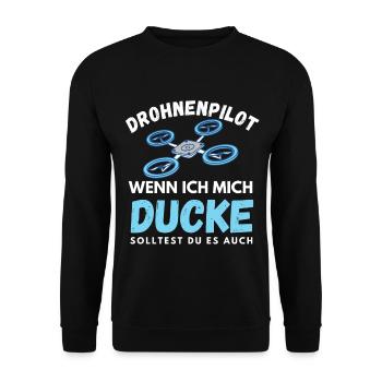 Drohnenpilot beim Drohne fliegen lustiger Spruch - Unisex Pullover - Schwarz - Vorne - Alina (178cm) & Michal (187cm)