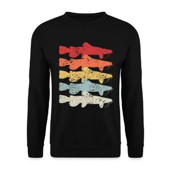 Wels Catfish Angeln Angler Köder Fischen Geschenk - Unisex Pullover - Schwarz - Vorne - Alina (178cm) & Michal (187cm)