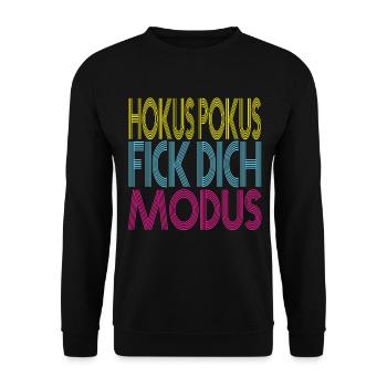Hokus Pokus Fick dich Modus Lustige Sprüche Ironie - Unisex Pullover - Schwarz - Vorne - Alina (178cm) & Michal (187cm)