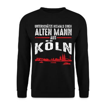 Alter Mann - Köln Kölner | Retro Vintage Style - Unisex Pullover - Schwarz - Vorne - Alina (178cm) & Michal (187cm)