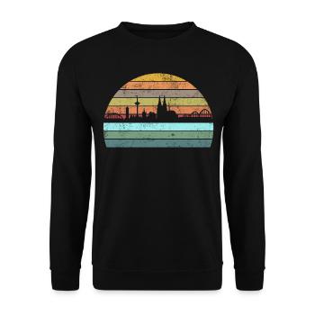 Köln Kölner Skyline Retro Vintage Style - Unisex Pullover - Schwarz - Vorne - Alina (178cm) & Michal (187cm)