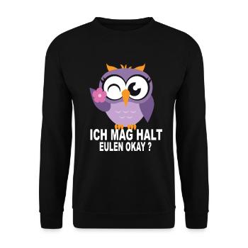 eulen geschenkeEulen Geschenke - Ich Mag Halt Eule - Unisex Pullover - Schwarz - Vorne - Alina (178cm) & Michal (187cm)